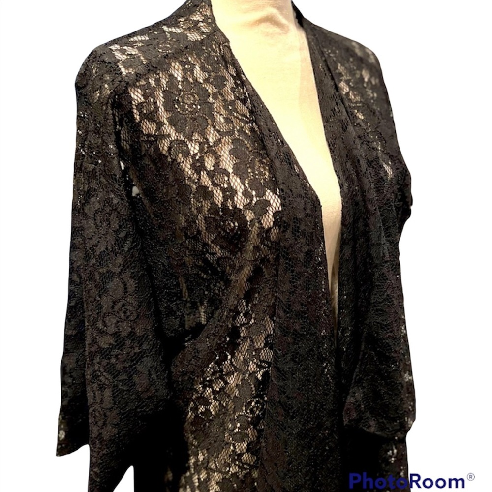 Lularoe Shirley open cardigan kimono in black lace medium  swim